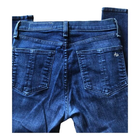 Rag And Bone High Rise Whiskered Faded Ankle Skinny Jeans, Indigo Color, 24 - Picture 10 of 15